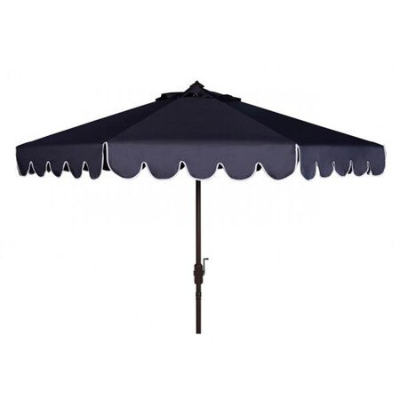 Safavieh 9 ft. Venice Single Scallop Crank Outdoor Push Button Tilt Umbrella; Navy & White PAT8010A